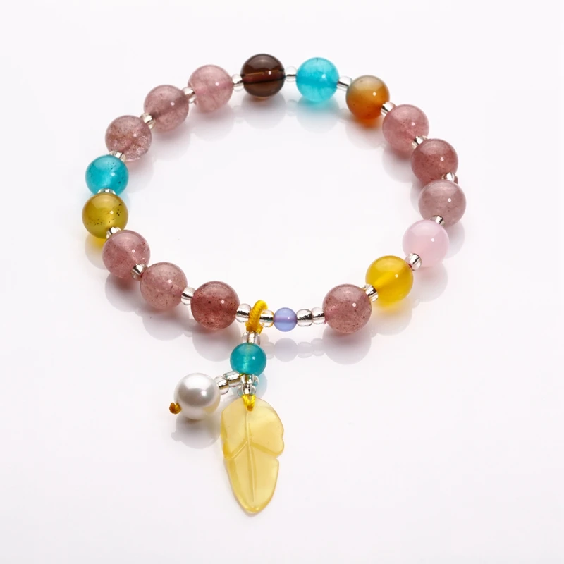 

jinzeyinatural Stone Strawberry Crystal Bracelet Yoga Marathon Women's Bracelet Beaded Amulet Jewelry Crystal Jewelry