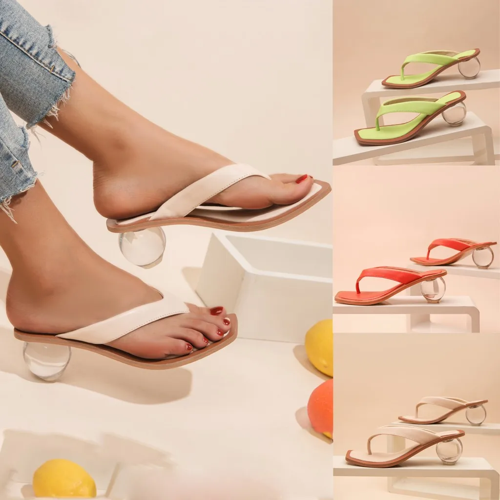 

Women Flip-Flop Round Heel Sandals Open Toe Slippers Casual Beach Walk Shoes slippers Baotou flat heel sets semi slippers