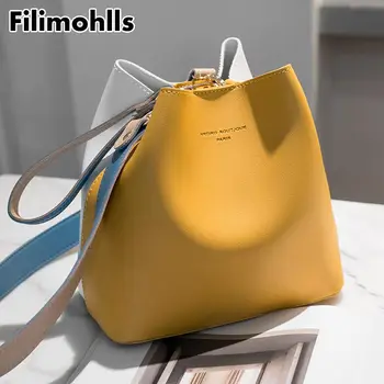 

panelled bags for women shoulder handbag leather female crossbody bags large capacity Bucket ladies hand bags yellow color F-518