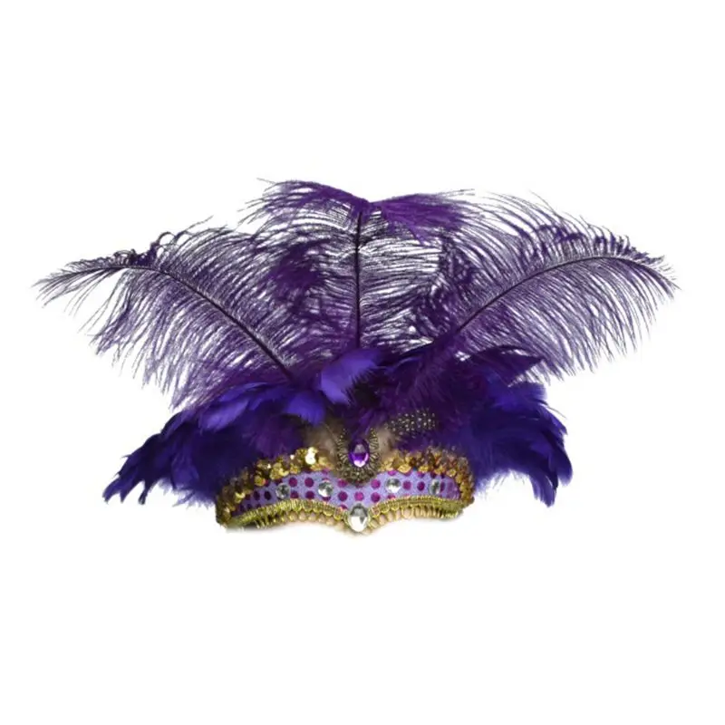 Женский головной убор с перьями на Хэллоуин, стразы с блестками, карнавальный головной убор - Color: F