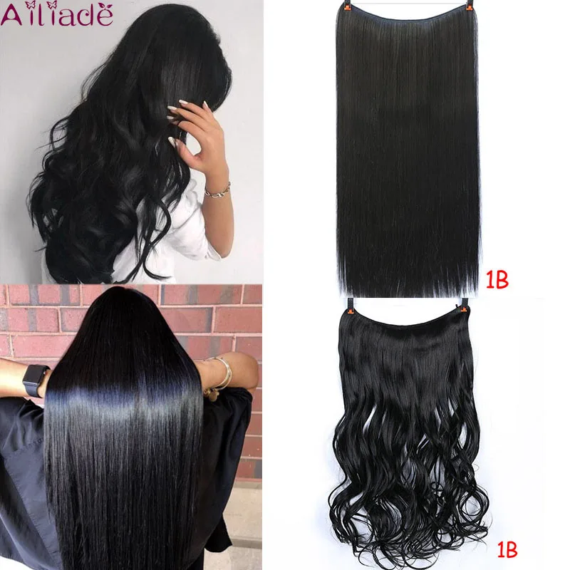 

AILIADE Invisible Wire No Clips in Hair Extensions Secret Fish Line Hairpieces Silky Straight or wavy natural Synthetic Headwear