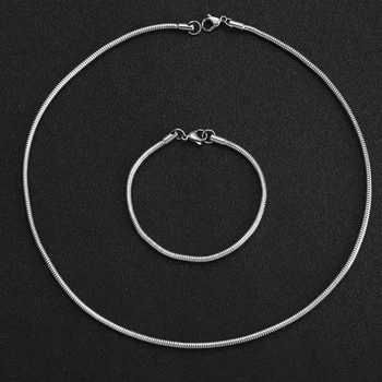 

Hot Sale 3MM 316L Stainless Steel Round Snake Chain Necklace & Bracelet Fashion Jewelry Set For Men and Women Party Gift