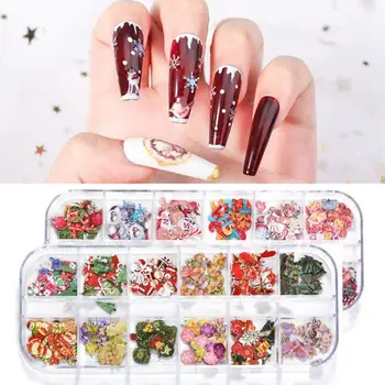 

12 roosters gemengde kerst kleur bloem vlinder houtpulp confetti ornamenten glijden stuk manicure nagel accessoires nail art hou