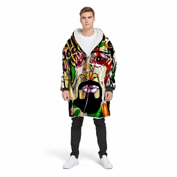 

3D Printed Personalized People Face Creative Hooded Blanket For Man Fashion Hippie Wearable Jacket Coat Cloak Warm Throw Blanket
