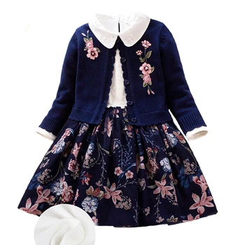 

New Girls Cotton Sweater Set Plus Velvet Suit for Children 2019 Autumn and Winter Little Children Princess Dress 2pcs