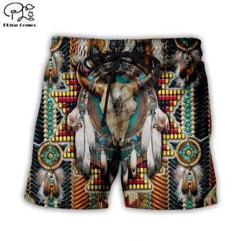 

Men Unisex Skull Native indian Wolf 3d Printed Deer Hunting Casual Shorts Fashion Summer Quick Dry Board Shorts streetwear 008