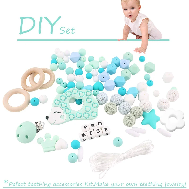 1set Silicone Beads Teether Rodent Food Grade BPA Free Fox Rabbit DIY Accessories Set Pacifier Chain Clips DIY Necklace Baby Toy 5