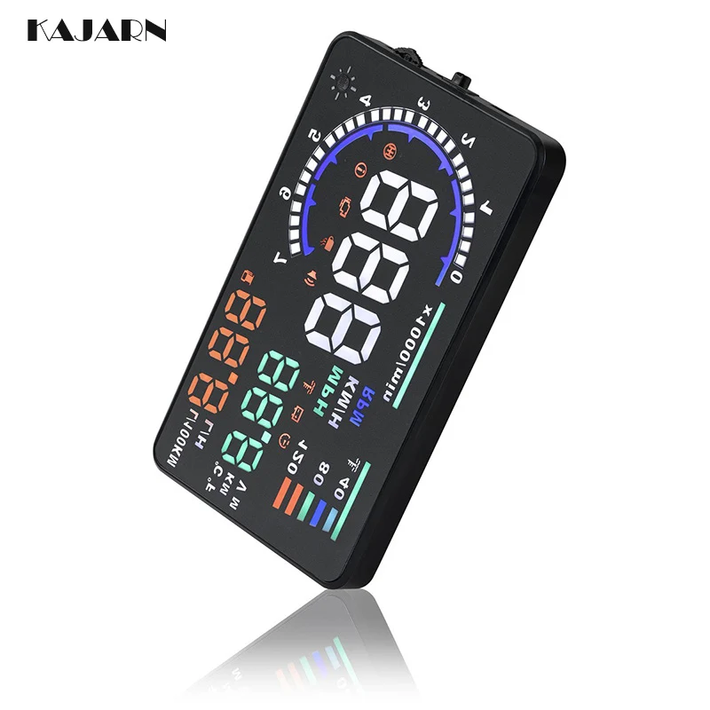 

KAJARN HUD A8 5.5Inch Car Head Up Display Overspeed Wanring Speedometer OBD2 II Speed Fuel Warning Alarm Data Diagnostic Tool