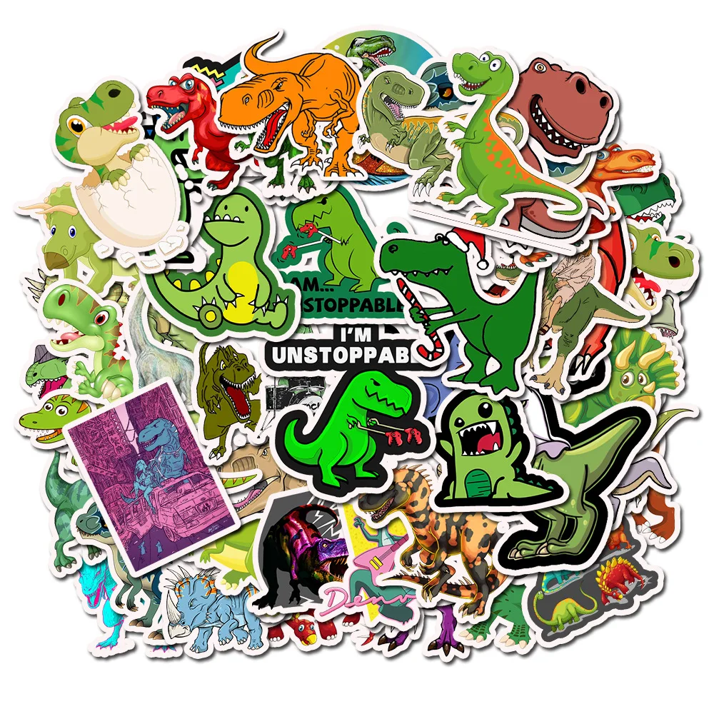 

50Pcs Cartoon Dinosaur Mixed pvc Stickers For laptop Notebook Skateboard Bike Car Motorcycle Waterproof Stickers Children Toy