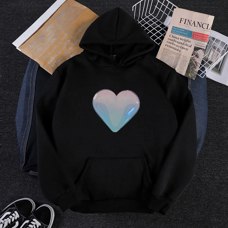 

Spring 2021 Funny Love Heart Gradient Print Brief Hoodies Men College Style Hight Street Popular Sweatshirt Retro Men Streetwear