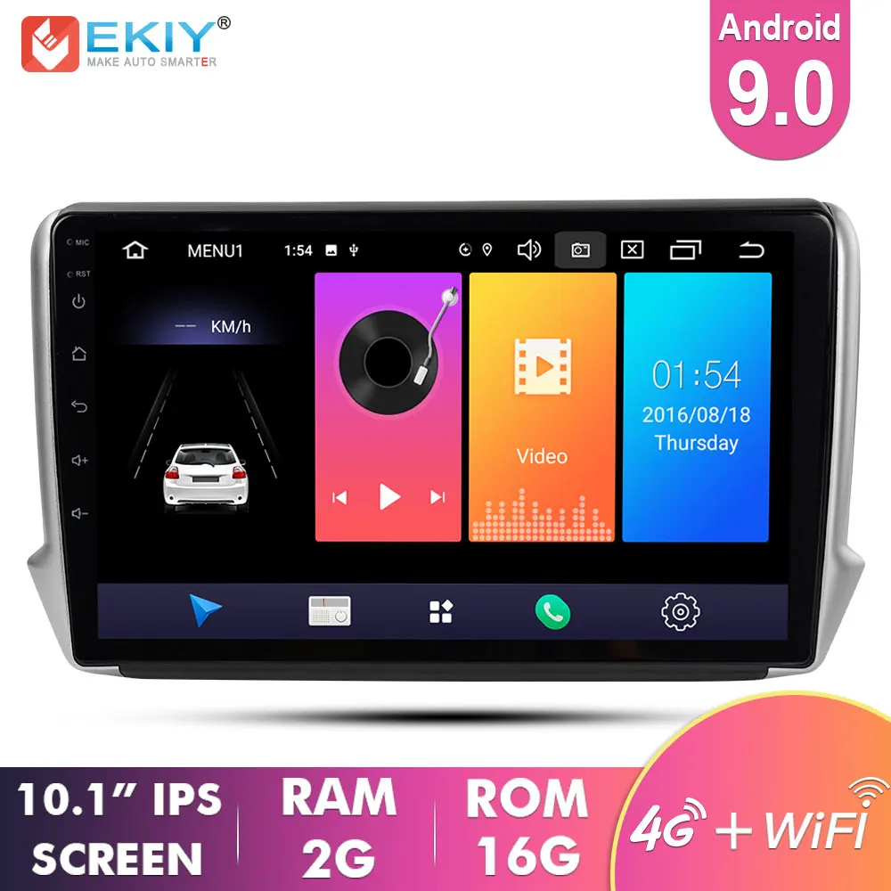  Ekiy 10.1'' IPS Android 9.0 Not 2 Din Car Multimedia Player AutoRadio Stereo For 2014-2018 Peugeot 