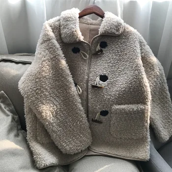 

Good Quality Warm Faux Lamb Cashmere Women Outwear New Autumn Winter All-match Loose Horn Buckle Casual Students Jacket Coat