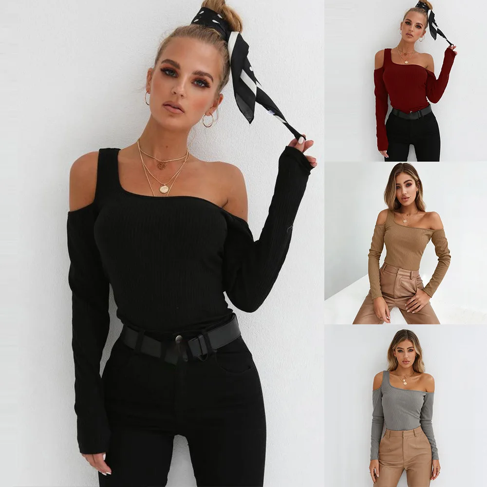 Осень стиль одно плечо сексуальные топы поставка товаров AliExpress