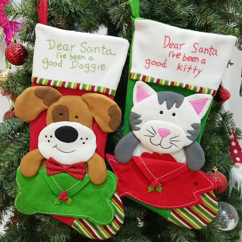 Рождественские чулки, носки, кошка, собака, лось, Navidad, год, мешок для конфет Рождество, украшения, рождественские елки, вечерние подарочные сумки для детей