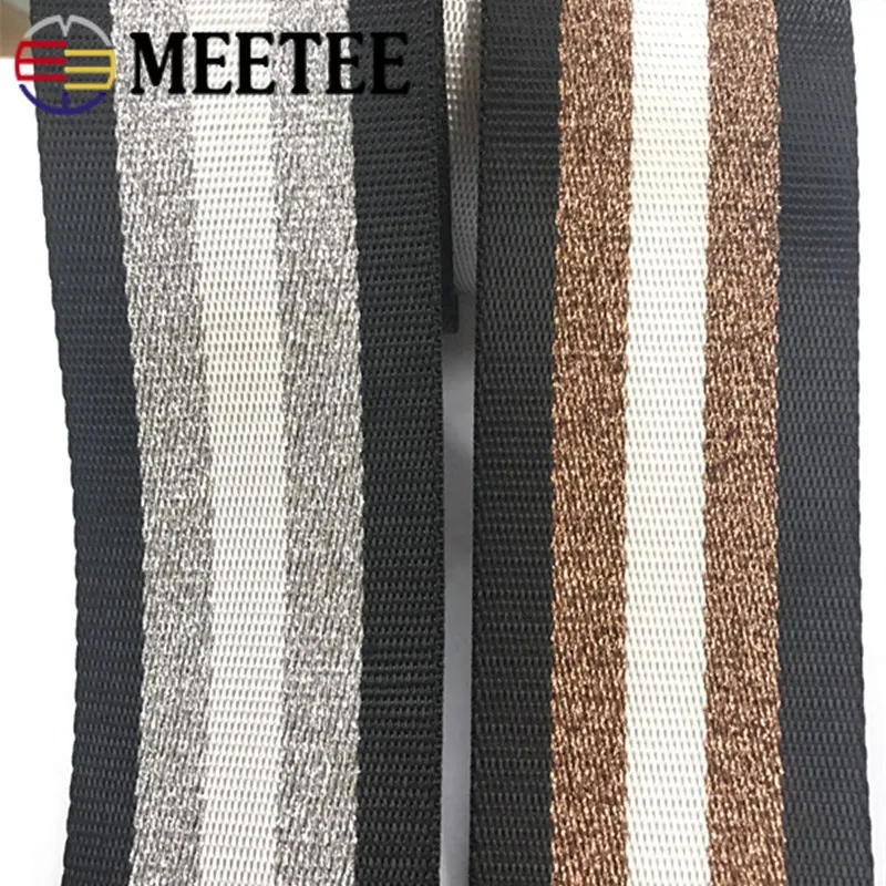 

2M 5cm 1.5mm Thick Printed Gold Silver Stripe Webbings Tapes Knapsack Bag Strap Ribbons for DIY Clothes Bias Binding Accessories
