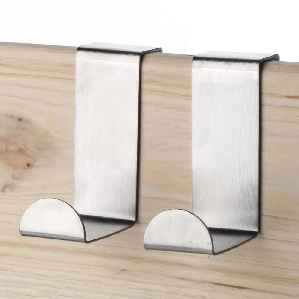 

2PCS Stainless Over Door Hooks Kitchen Cabinet Draw Towel Clothes Pothook