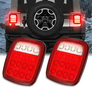 

2pcs Waterproof Car Truck LED Rear Tail Light Warning Lights Rear Lamp Square Stop Turn Backup Marker Light for Jeep Wrangler JK