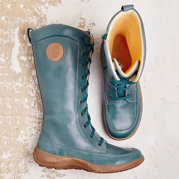 

Women's Low-top Lace-up Leather Warm Boot Artificial PU Snow Boots High Top Winter Shoes Flat for Women 2020 Riding Bohemia Boot