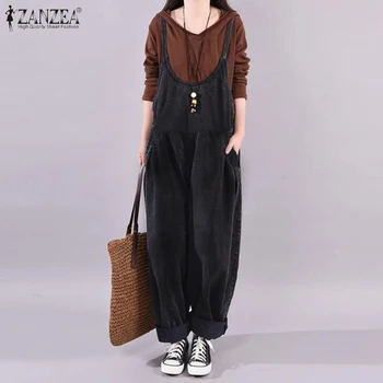 

ZANZEA 2020 Casual Drop-crotch Overalls Women's Denim Blue Jumpsuits Stylish Dungarees Rompers Female Pants Pantalon Plus Size