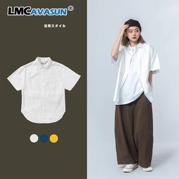 

LMC/ Japanese 2020 spring and summer new tide brand city boy solid color loose casual short-sleeved shirt female