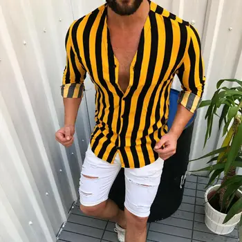 

Striped Shirts Men Fashion Luxury Casual Button Business Stylish Slim Fit Long Sleeve Work Leisure Top