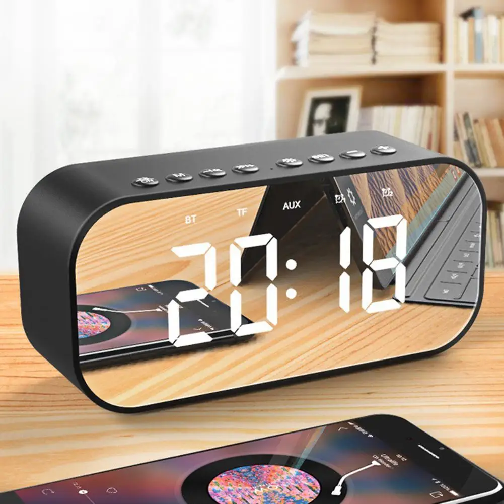 

TPFOCUS LED Mirror Alarm Clock Table Clock Digital Wireless Bluetooth Speaker Mirror Screen Display Alarm Clock Home Decoration