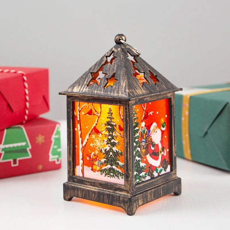 Рождественский винтажный светильник в виде Санта-Клауса, снеговика, замка, подвесные украшения для вечеринки светодиодный фонарь