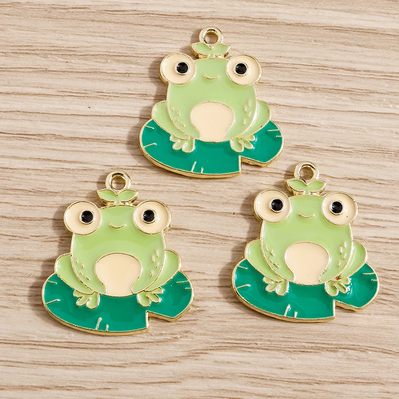 10pcs 22*25mm Cartoon Enamel Animal Frog Charms Pendants for DIY Making Necklaces Earrings Bracelets Handmade Jewelry Findings