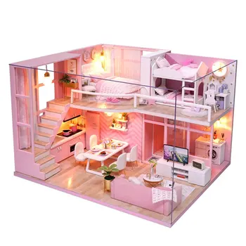 

CUTE ROOM DIY Mini House Wooden Doll House Furniture Dust Cover Music Dollhouse Kit Model Toys for Children Christmas Gift