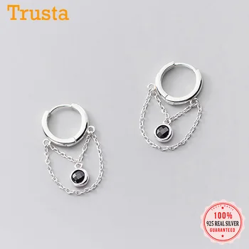 

Trustdavis Real 925 Sterling Silver Tassel Double Layer Linkced CZ Chain Clips Earrings For Women Wedding Jewelry Gift DA1590