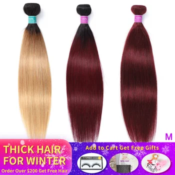 

Brazilian Straight Hair Bundles Extensions 100% Human Hair Weave Burgundy Red Bundles 3/4 PCS Riverwood Remy Omber Hair Bundles