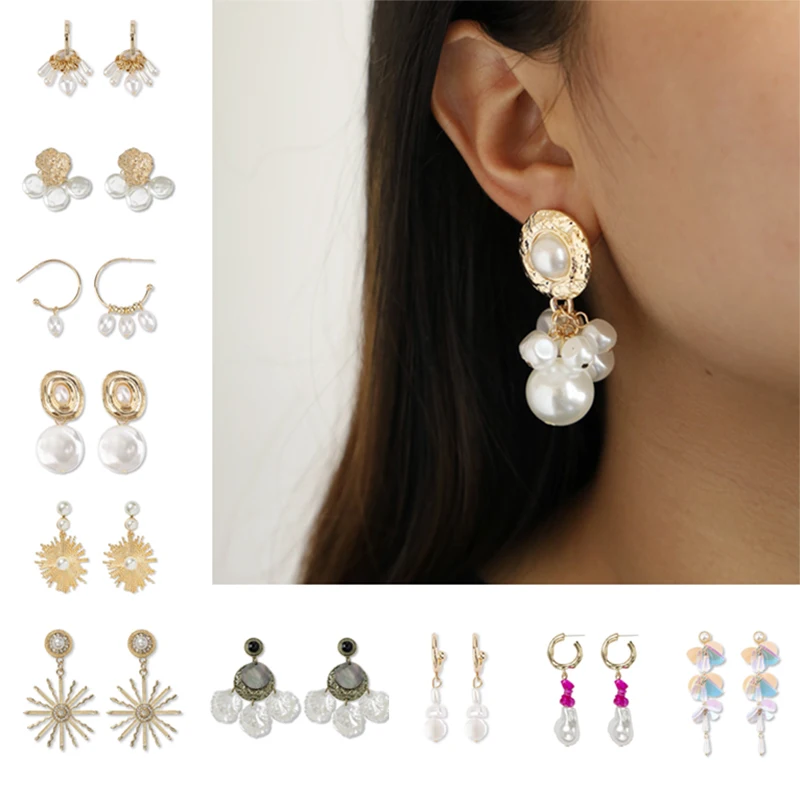 

Find Me Imitation Pearl Drop Earrings for Women Geometric Alloy Irregular Long Dangle 2019 Fashion Simple Jewelry Accessories