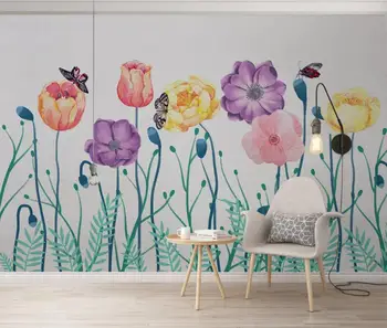 

Hand Painted Watercolor Murals Poppy Flower Wallpaper Butterfly Popular Wall Murals Painting Floral Wallpaper HD Art Wall Decor