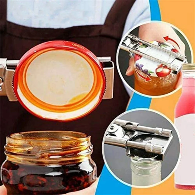Masteropener Jar and Can Bottle Opener Grip for Weak Hands Adjustable Multifunctional Master Easy Jar Stainless Steel Can Lid Opener Gripper Small for Seniors With Arthritis 