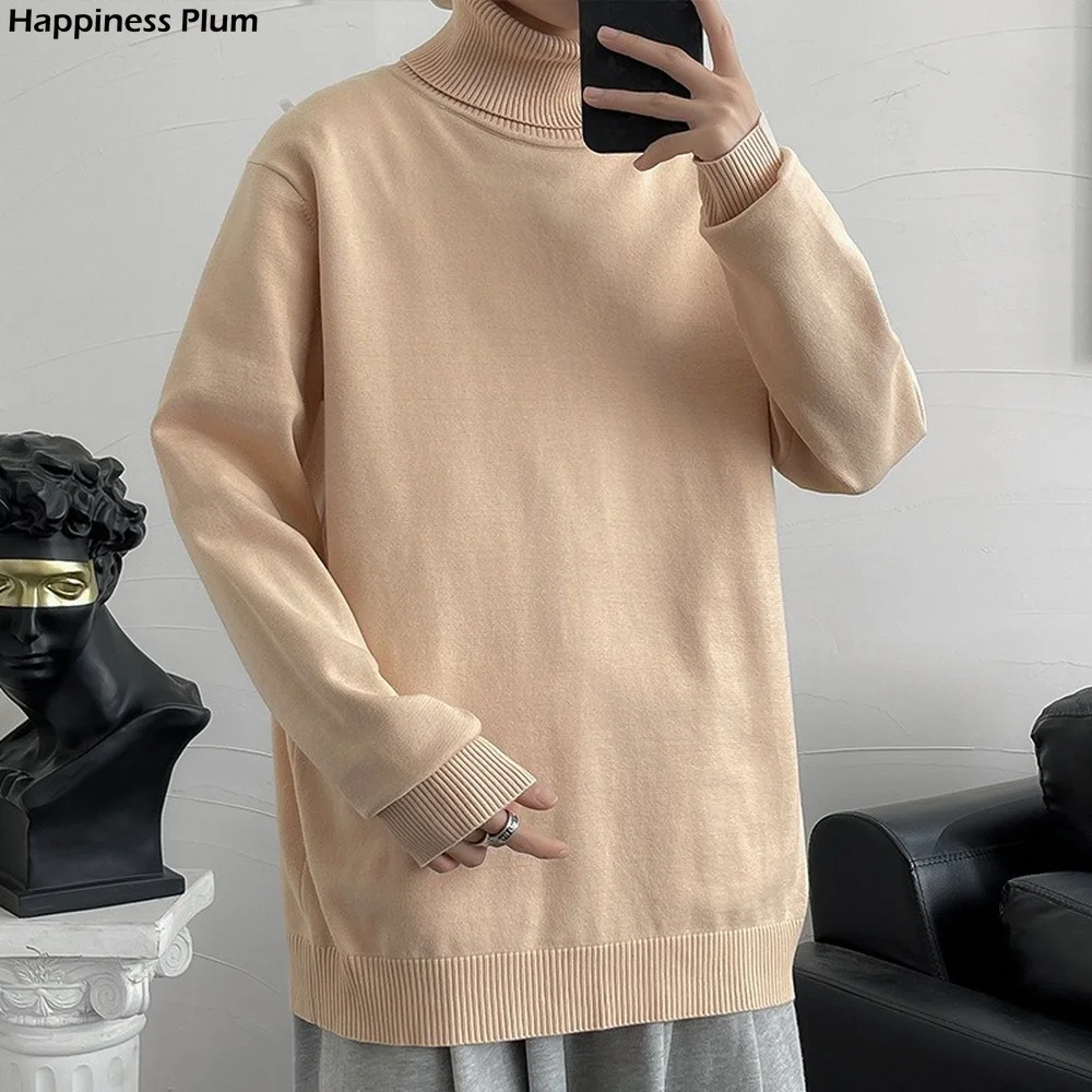 

Turtleneck Sweater Men Korean Fashion High Neck Pure Color Autumn Winter Knitted Sweaters Men Fashion Clothing Basic Color Type