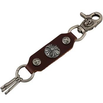 

Punk Gothic Men Skull Leather Keychain Vintage Metal Cross Skeleton Pendant Bag Pant Car Keys Keyring HipHop Fashion Accessories