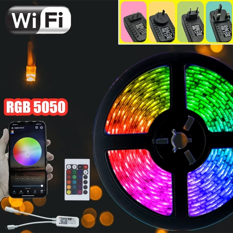 

Led strip lights RGB SMD 5050 color Flexible LED light 5M 10M 15M DC12V Diode Tape Infrared control + wifi remote control