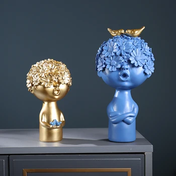 

Nordic Resin Ornament Golden Abstract Figure Statue Desk Decor Half-length Portrait Statuette Home Decoration Accessories Modern