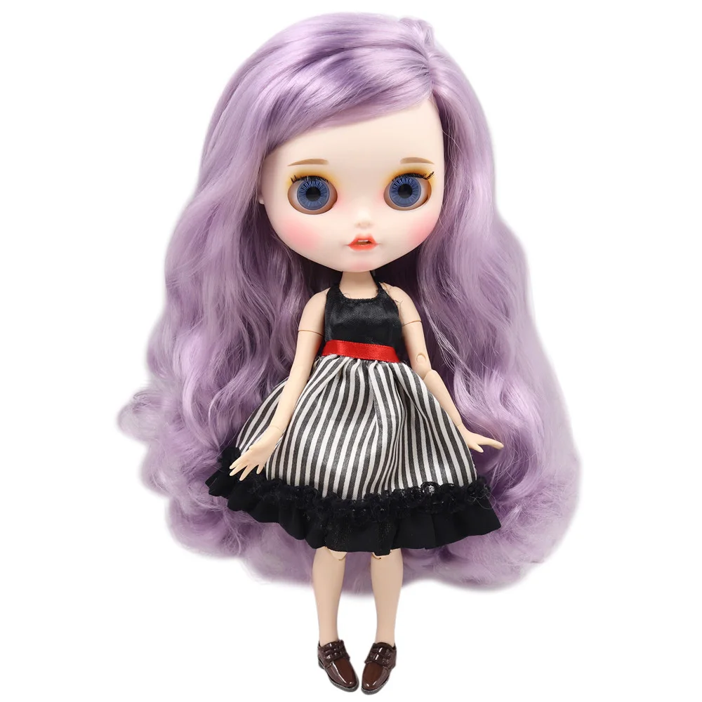 Ледяной обнаженный Blyth кукла No. BL1049 фиолетовые волосы резные губы пупырчатая рот матовые индивидуальные лица сустава тела 1/6 bjd
