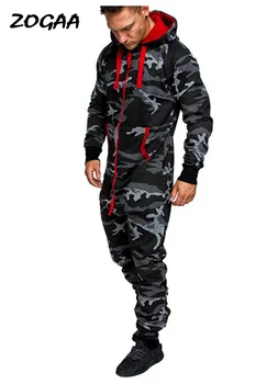 

ZOGAA 2020 Winter New Men's Casual Suit Hooded Fleece Jumpsuit Camouflage Print Casual Suit Men Clothes Streetwear Suit Men