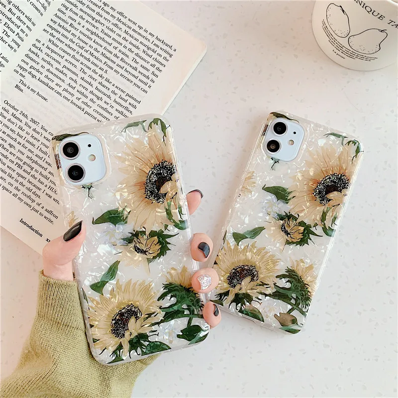 Conch Shell Sunflower Case For iphone XR X XS 11 Pro Max 6S 6 S 7 8 Plus Back Cover on Soft IMD Silicone Phone Coque | Мобильные