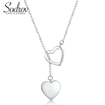 

Sodrov Genuine 925 Sterling Silver Double Heart Necklace Pendant High Quality Jewelry HN015