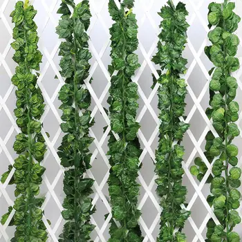 

New 2m Artificial Grape Fake Creeper green leaf Ivy vine For Home Wedding Decor DIY Hanging Garland Artificial Flower wholesale