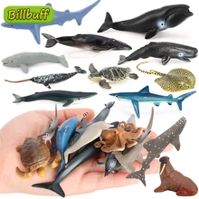 Mini figuras de acción de animales del océano para niños, juguete educativo de simulación, tiburón, ballena, Tortuga, nutria, morsa, Delfín, rayo