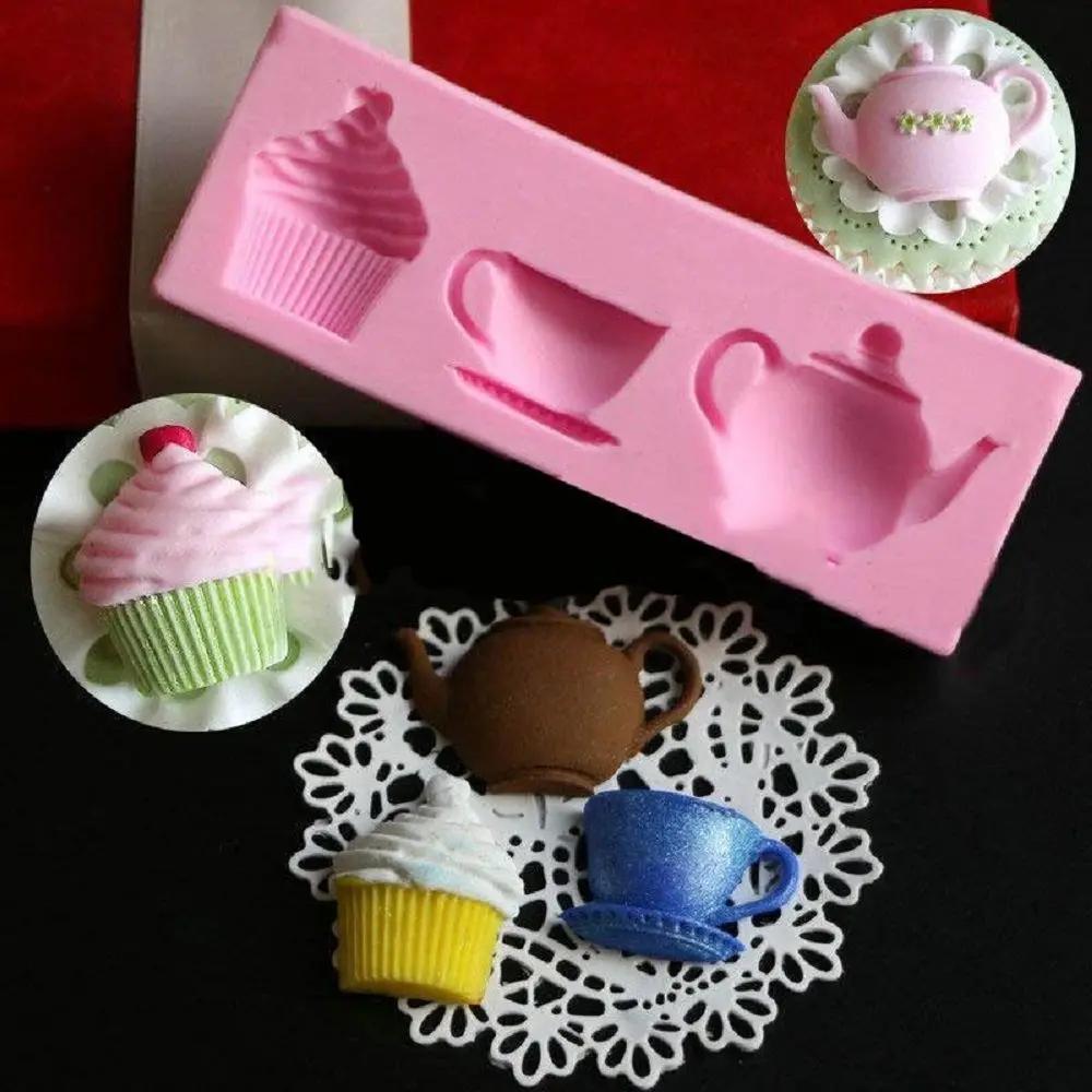 

1pc 3D Teapot Cup Cupcake Shape Silicone Fondant Mold DIY Chocolate Mould Pastry Cake Decorating Moulds Baking Tools