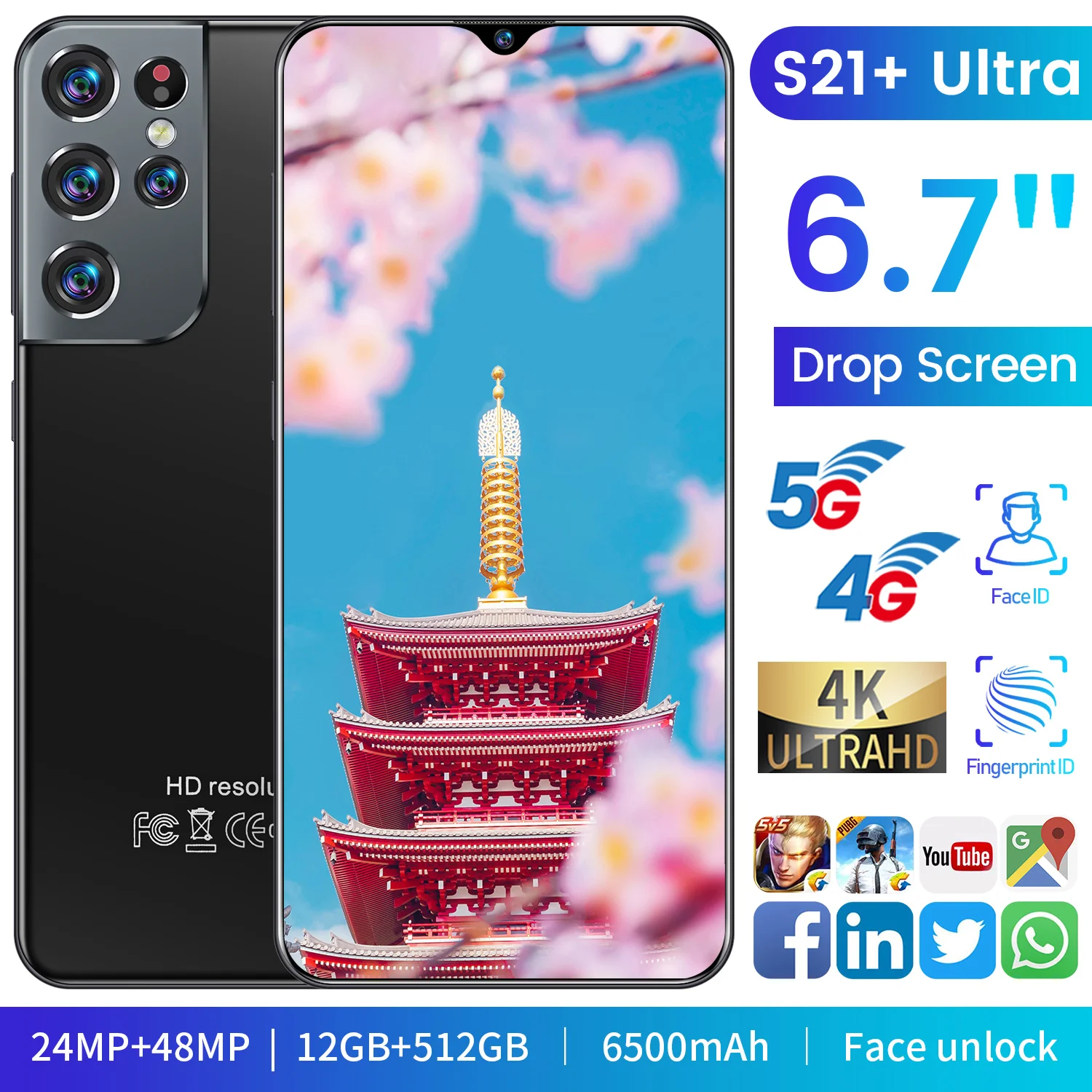 Snapdragon888 Undefined Smartphone Galay S21 Ultra 512GB ROM 5G 48MP Rear Camera Android11 6.7 Inch Global Version Mobile Phone