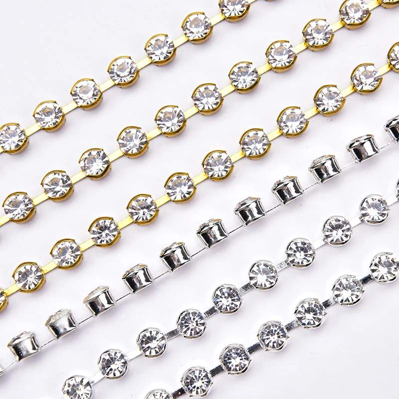 SS12 3mm White AB Crystal Glass Rhinestone Banding Plastic Chain 10Yards