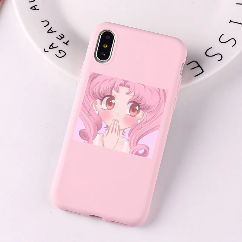 Для iphone 8 ярко-розовый Манга милый японский аниме мультфильм Kawaii Япония Девушка чехол для телефона с рисунком на тему любви для iphone 7 6 plus 6s X XS XR крышка