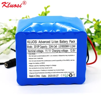 

KLUOSI 11.1V/12.6V32Ah 3S10P for NCR18650GA with 60A BMS High-power Li-ion 12V Battery Pack Inverter Solar Light Sightseeing Car