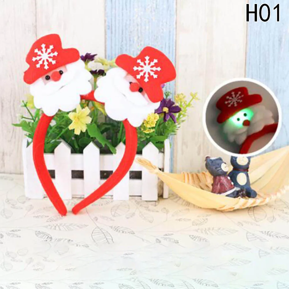 Рождественская головная повязка светящаяся одинарная/двойная кнопка Санта-Клауса/оленя/снеговика светодиодный светильник на батарейках светящийся